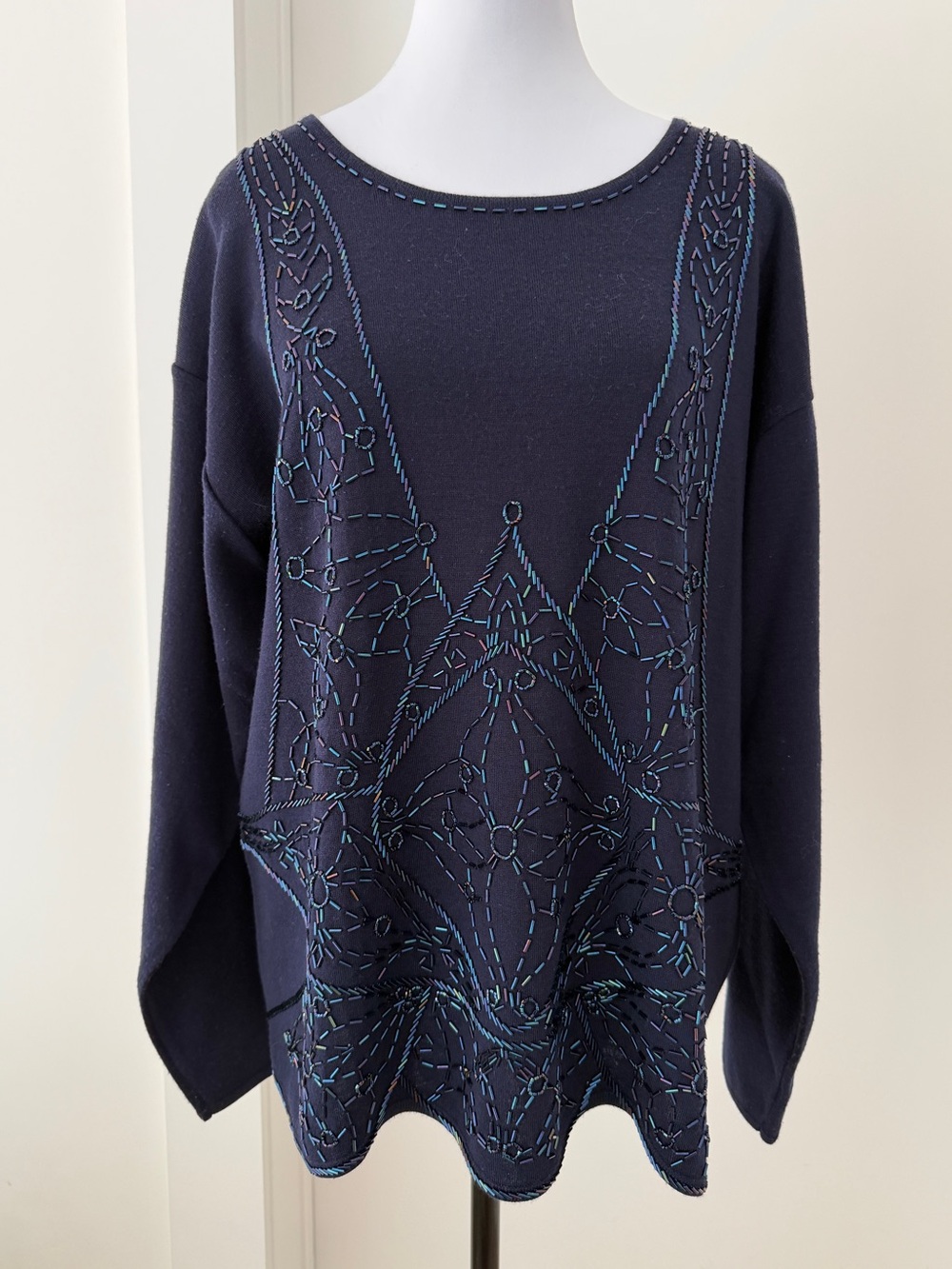 JACQUES VERT Sweater Iridescent Beads Fine Knit Embellished Fancy Holiday Dressy